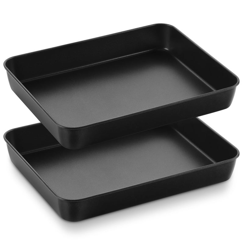 HaWare Oven Tray NonStick Stainless Steel Baking Sheet Pan Set of 2 Rectangle Deep Cake Tin for Roasting Baking Serving 315x248x5cm Healthy  NonToxic Rust Resistant Black