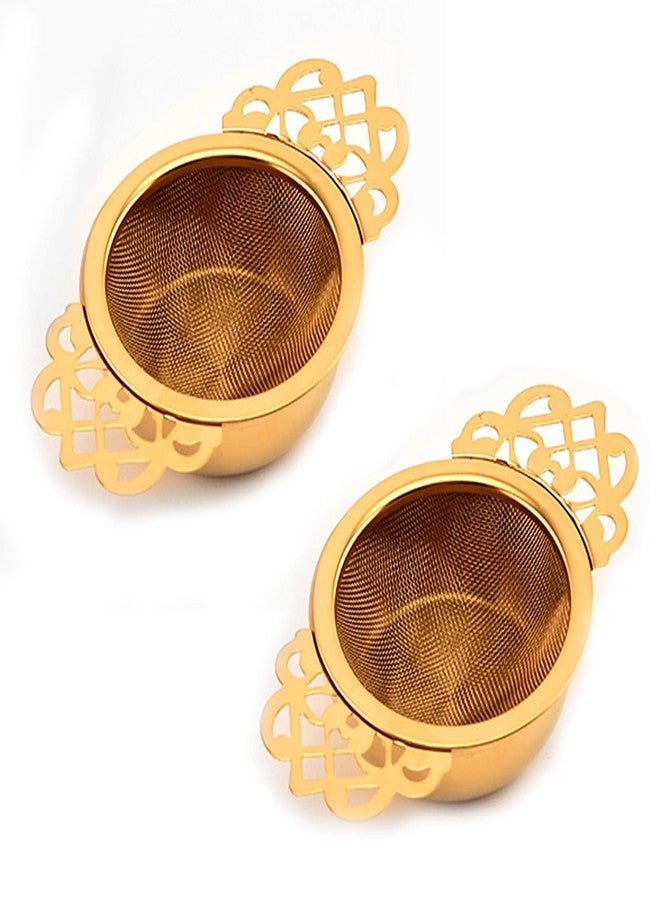NUOMI 2 Pack Tea Strainer Stainless Steel Mesh Tea Infuser Loose Leaf Tea Filter with Drip Bowl for Natural Tea Seasoning Spices Herb, Golden - Image 1