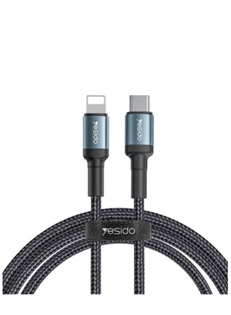 Yesido Yesido CA77 2M 20W Fast Charging Aluminum Alloy Nylon PD Type-C to Lighting for iPhone Data Cable - Black  - Image 1