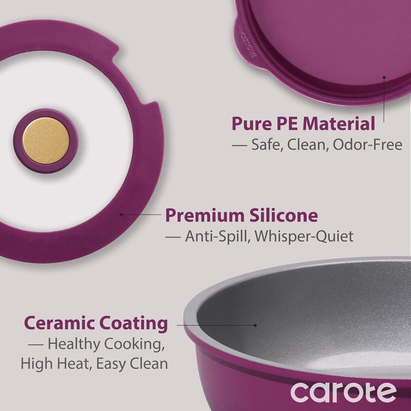 Carote 6-Piece Ceramic Cookware Set with Detachable Handle, Stackable Frying Pan & Saucepan with Lids, PFAS-Free Nonstick Healthy Cooking Set, All Kitchen Stovetop Compatible, Dishwasher Safe (Purple) - Image 4