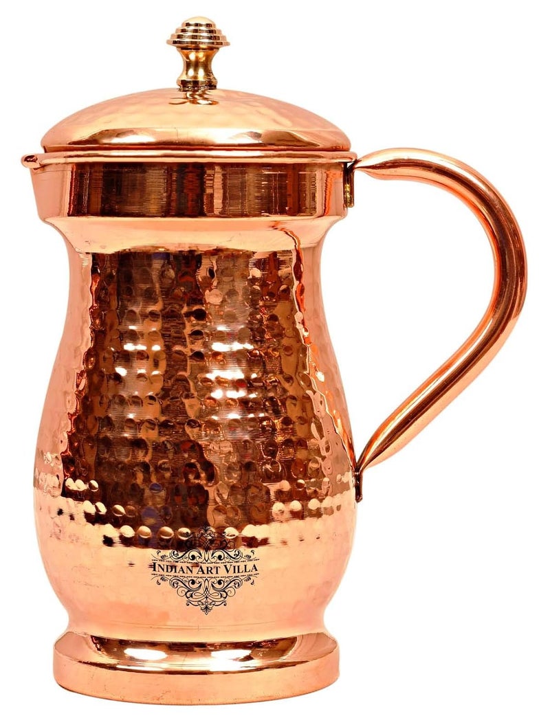 INDIAN ART VILLA Indian Art Villa Hammered Mughlai Design Copper Jug Pitcher Storage Serving Water Home Restaurant 1600 ML - Image 2