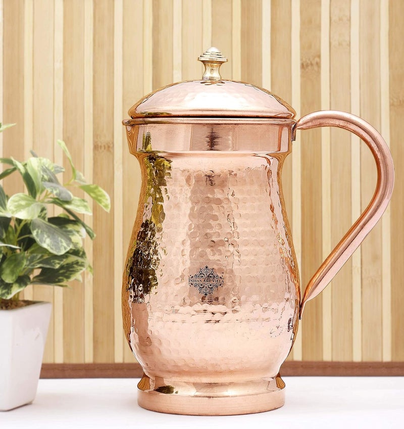INDIAN ART VILLA Indian Art Villa Hammered Mughlai Design Copper Jug Pitcher Storage Serving Water Home Restaurant 1600 ML - Image 3