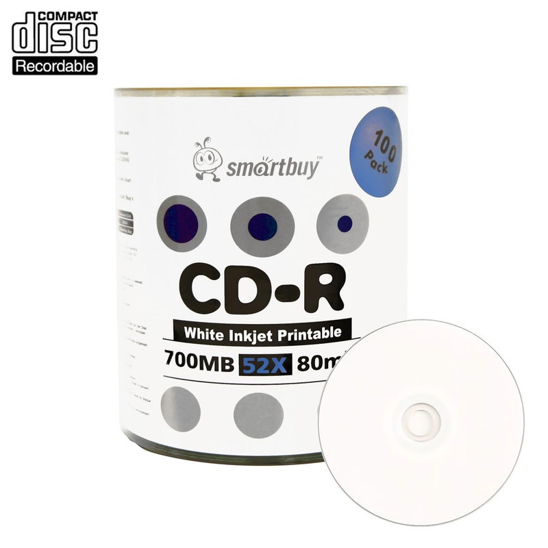 Smartbuy 100-disc 700mb/80min 52x CD-R White Inkjet Hub Printable Blank Recordable Media Disc - Image 2