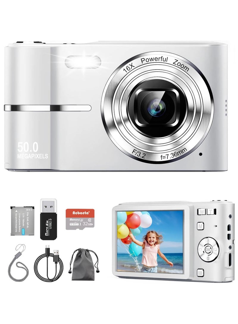 Generic Digital Camera, 50MP Full HD 1080P Camera with 16x Zoom Anti-Shake, Compact Camera for Teens Girls Boys, Kids Camera with 32GB SD Card - Image 1