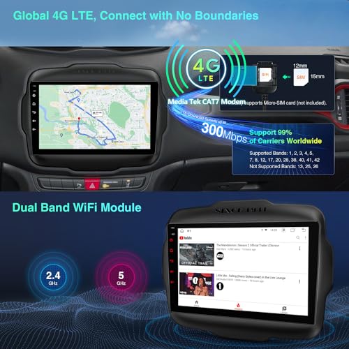 Xtrons ستيريو سيارة XTRONS أندرويد 13 لجيب رينيغيد، شاشة تعمل باللمس 9 بوصة، نظام ملاحة GPS، وحدة رأس بلوتوث مدمجة، دعم تشغيل السيارات، دعم 4G LTE، OBD2، DVR، TPMS، كاميرا خلفية - Image 3