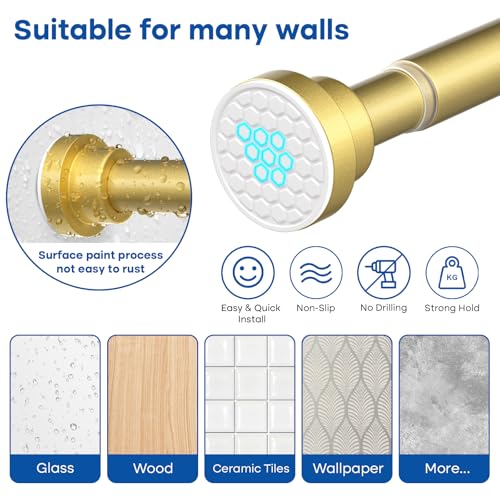 QINGYUN Tension Rod for Windows 28 to 48 Inch Spring Curtain Rods No Drilling 7/8" Diameter Gold Tension Rods Adjustable Curtain Rods Expandable Pressure Spring Tension Rods for Closet Doorway Kitchen Door - Image 4