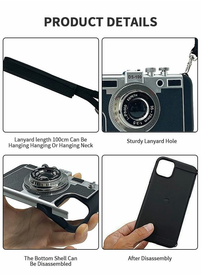 GROIC - Phone Case Compatible with iPhone 14 Pro Max 6.7 Inch Camera Case Vintage Cover Cute 3D Cool Unique Design Silicone Case with Removable Neck Strap for Girls Women Black - Image 1