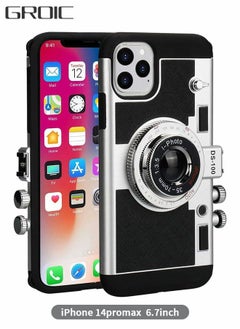 Phone Case Compatible with iPhone 14 Pro Max 6.7 Inch Camera Case Vintage Cover Cute 3D Cool Unique Design Silicone Case with Removable Neck Strap for Girls Women Black