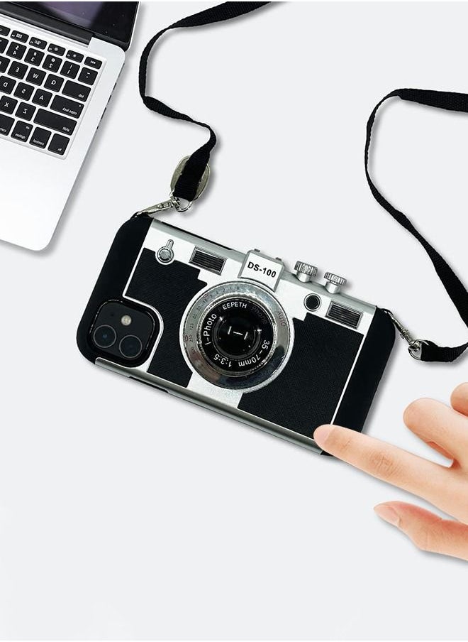 GROIC - Phone Case Compatible with iPhone 14 Pro Max 6.7 Inch Camera Case Vintage Cover Cute 3D Cool Unique Design Silicone Case with Removable Neck Strap for Girls Women Black - Image 1