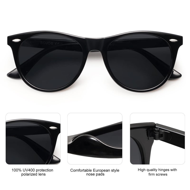 SOJOS Classic Polarized Sunglasses for Women Men Small UV400 Lenses SJ2076 with Black/Grey - Image 4