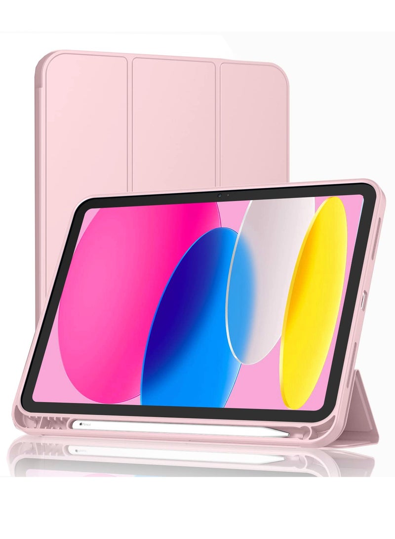 Case for iPad A16 2025 11th Generation 11 Inch/iPad 10th Generation 2022 10.9 Inch with Pencil Holder Durable PU Leather Flexible TPU Back Drop Resistant Protective Case Auto Wake/Sleep (Rose Gold)
