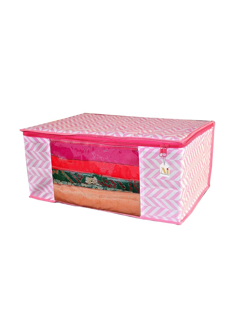 AI ANKIT INTERNATIONAL ANKIT INTERNATIONAL Garments Protector Zigzag Pink Print Saree coverClothes Storage Bag with Dust Protection Front Clear window Zip Closure for MultiPurpose Clothing Storage Pack of 3 16 x 14 x 9 inchesAIZGRYPK03  - Image 3