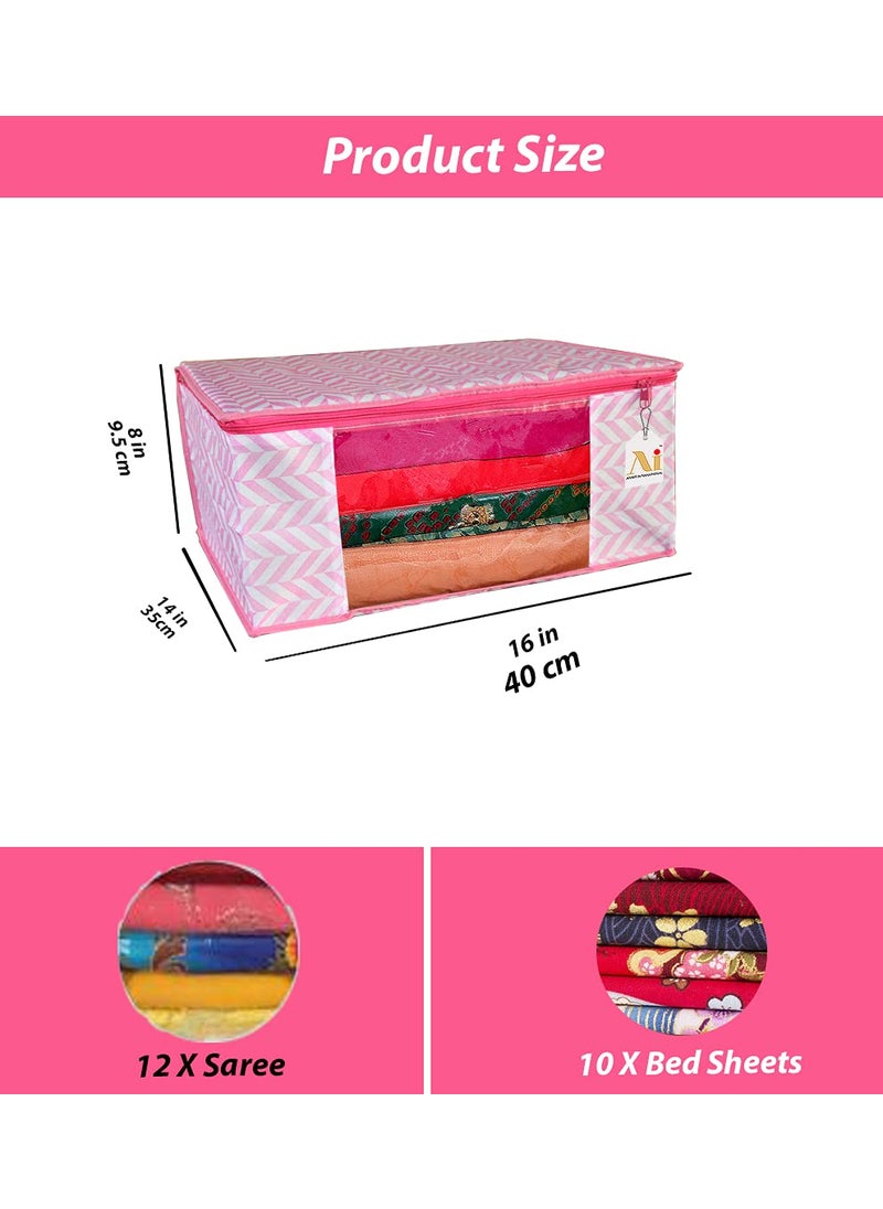 AI ANKIT INTERNATIONAL ANKIT INTERNATIONAL Garments Protector Zigzag Pink Print Saree coverClothes Storage Bag with Dust Protection Front Clear window Zip Closure for MultiPurpose Clothing Storage Pack of 3 16 x 14 x 9 inchesAIZGRYPK03  - Image 4