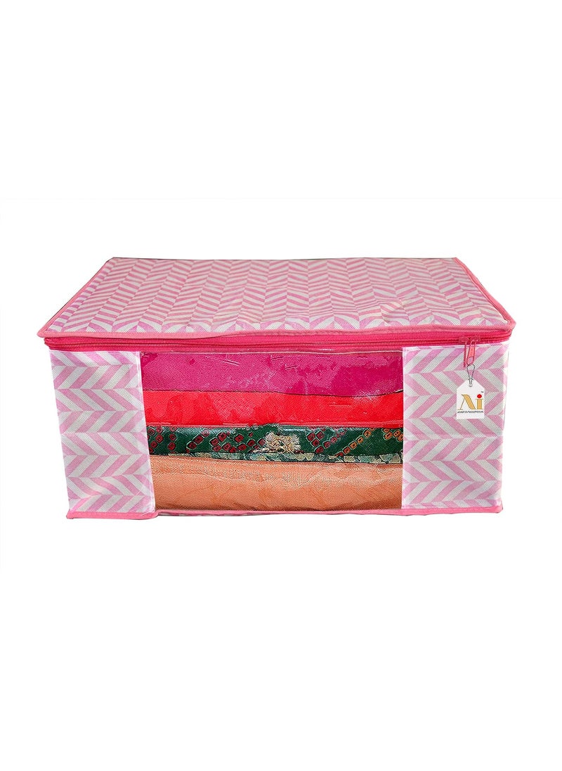 AI ANKIT INTERNATIONAL ANKIT INTERNATIONAL Garments Protector Zigzag Pink Print Saree coverClothes Storage Bag with Dust Protection Front Clear window Zip Closure for MultiPurpose Clothing Storage Pack of 3 16 x 14 x 9 inchesAIZGRYPK03  - Image 2