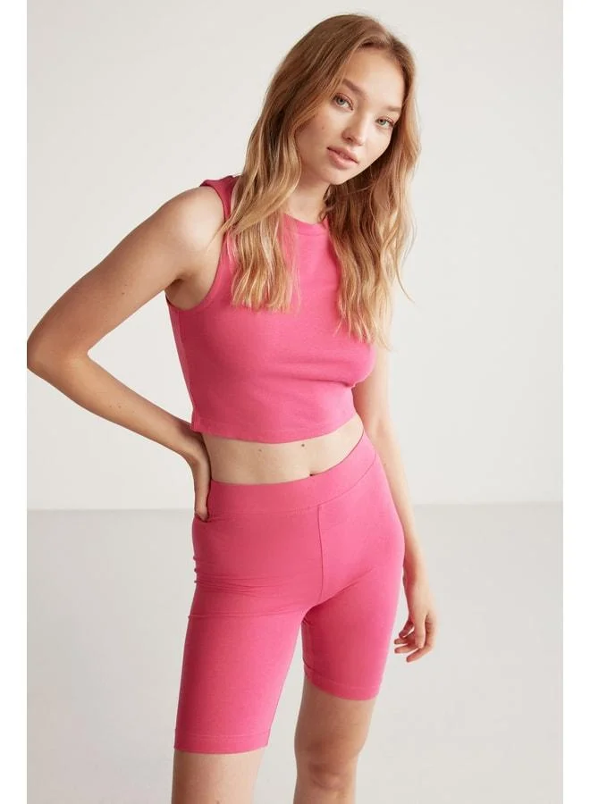 Ethiquet Isabel Women's Stretch Fabric Suprem Bodysuit, Fully Covering Round Neck, Pink Crop.