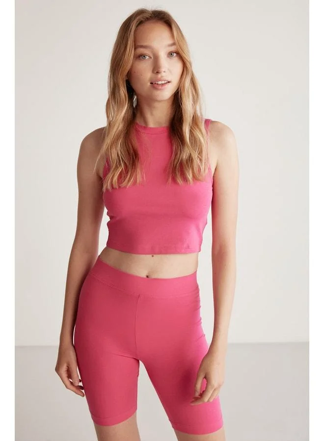 Ethiquet Isabel Women's Stretch Fabric Suprem Bodysuit, Fully Covering Round Neck, Pink Crop.