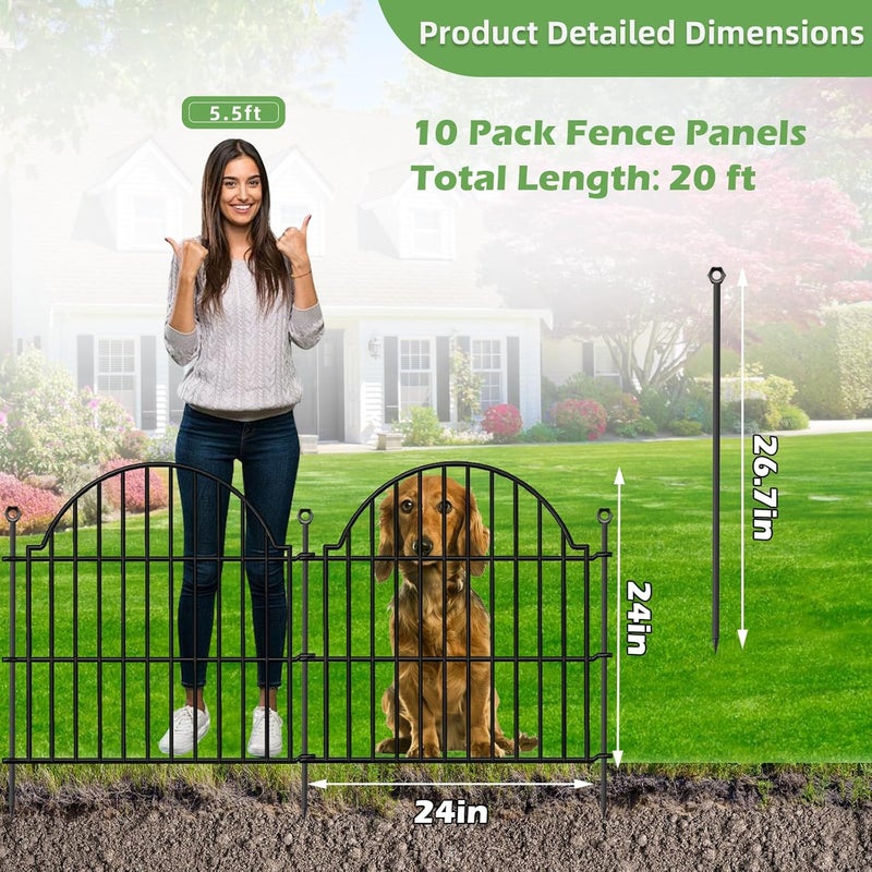 Blingluck Decorative Metal Garden Fence No Dig Outdoor Dog Fence 10 Panels, 24 in - Image 2