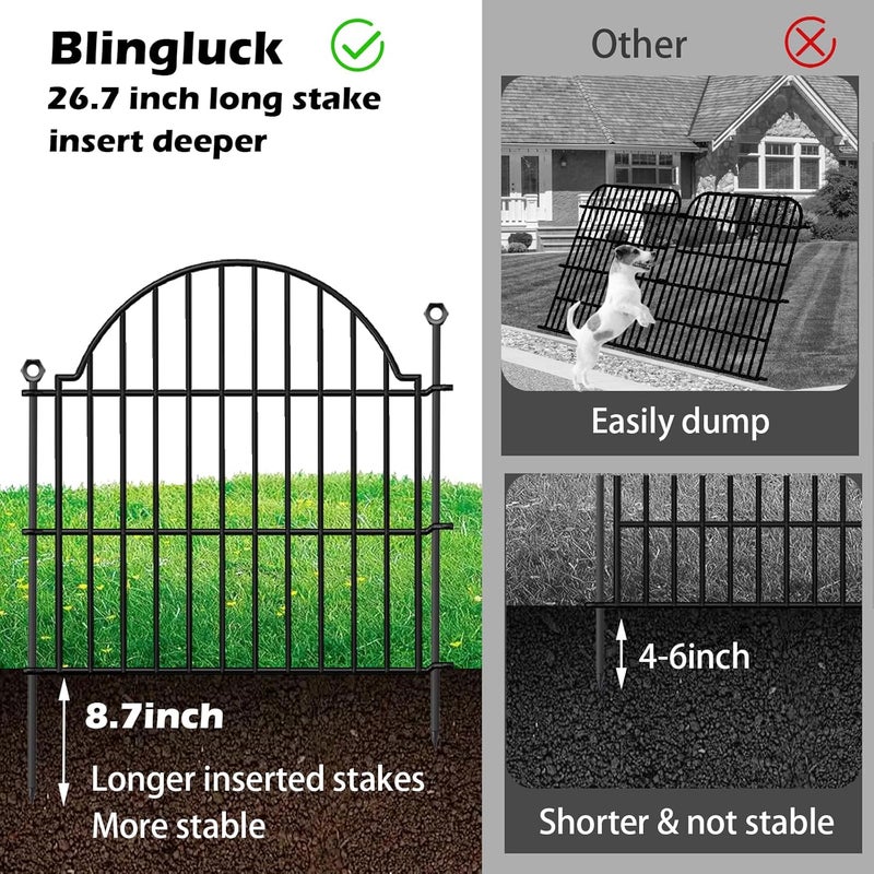Blingluck Decorative Metal Garden Fence No Dig Outdoor Dog Fence 10 Panels, 24 in - Image 3