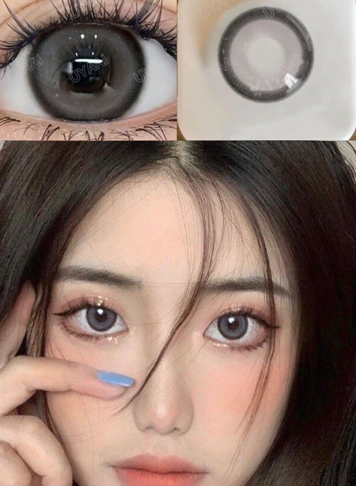 يواي عدسات لاصقة ملونة سنوية باللون الرمادي من كواكو - عدسات تجميلية للجنسين - عدسات موضة مطلوبة - مع علبة تخزين - Image 1