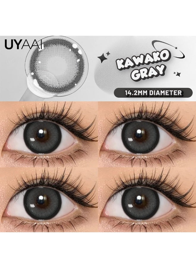 يواي عدسات لاصقة ملونة سنوية باللون الرمادي من كواكو - عدسات تجميلية للجنسين - عدسات موضة مطلوبة - مع علبة تخزين - Image 5