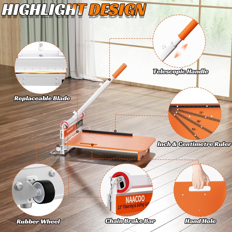 NAACOO Heavy Duty Laminate/Vinyl Floor Cutter, 13â€ Vinyl Plank Cutter with Wheel â€“ Just 1 Step Meet Angle&Length Cutting, Flooring Tools - Cuts Laminate Floor, Engineer Wood, LVP/T, VCT, SPC, WPC - Image 3