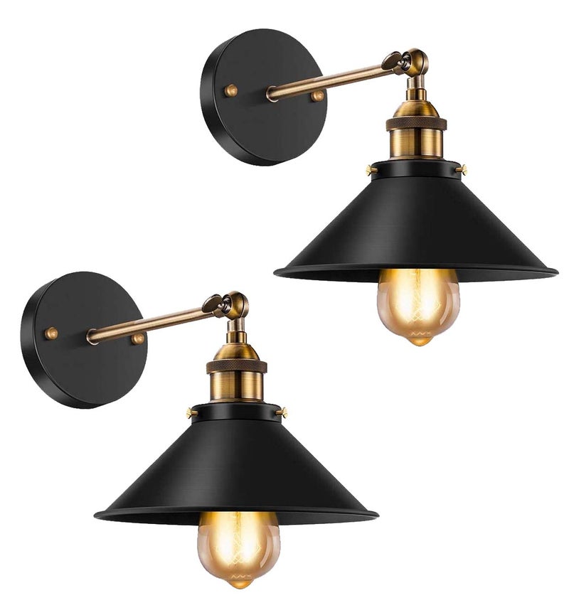 Licperron Vintage Wall Sconce Black Antique 240 Degree Adjustable Industrial Wall Light for Restaurants Galleries Aisle Kitchen Room Doorway 2 Pack - Image 1