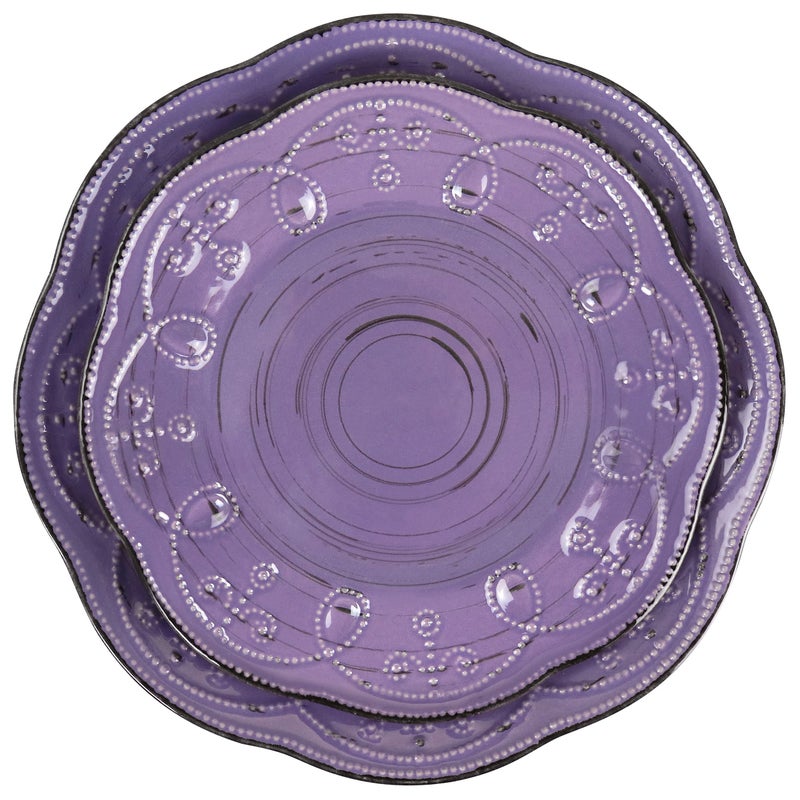 Elama Rustic Birch 16 Piece Stoneware Dinnerware Set in Purple, Purple with Brown Accents, (EL-RUSTICBIRCH) - Image 4