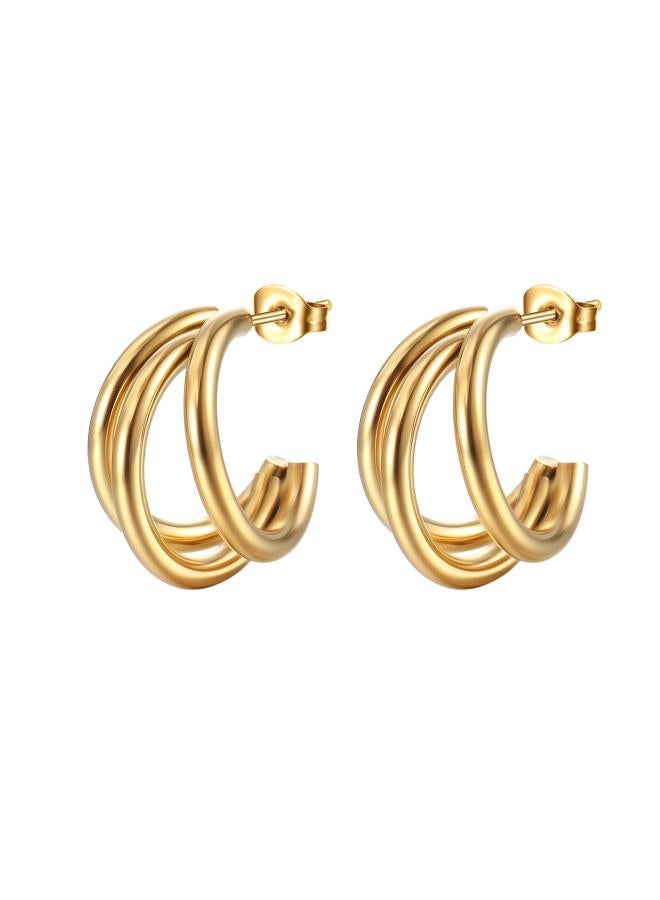 European And American Stainless Steel Earrings Trend Multi-strand Twisted Titanium Steel Earrings C- Shaped Earrings Set 