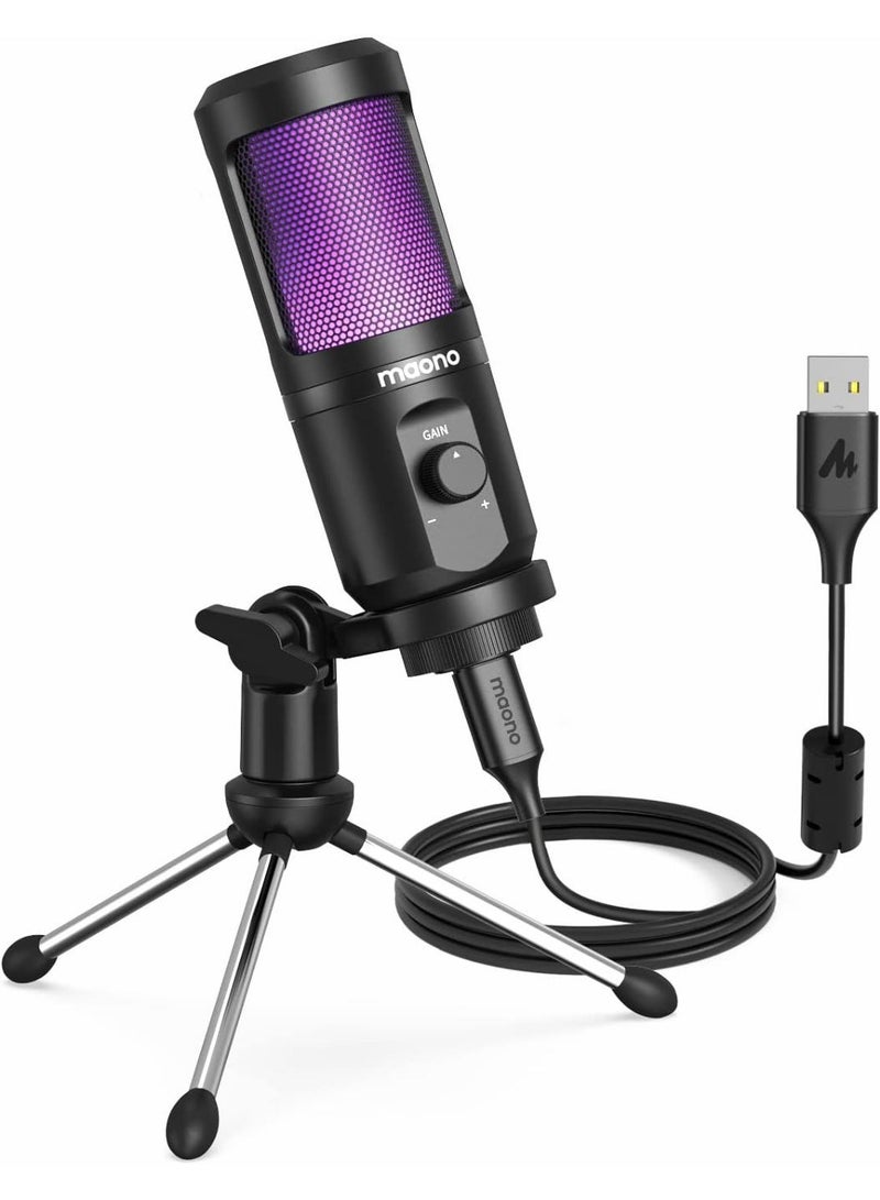 ماونو ميكروفون ألعاب AU-PM461TR RGB USB مع خاصية التحكم في مستوى الصوت - أسود - Image 1