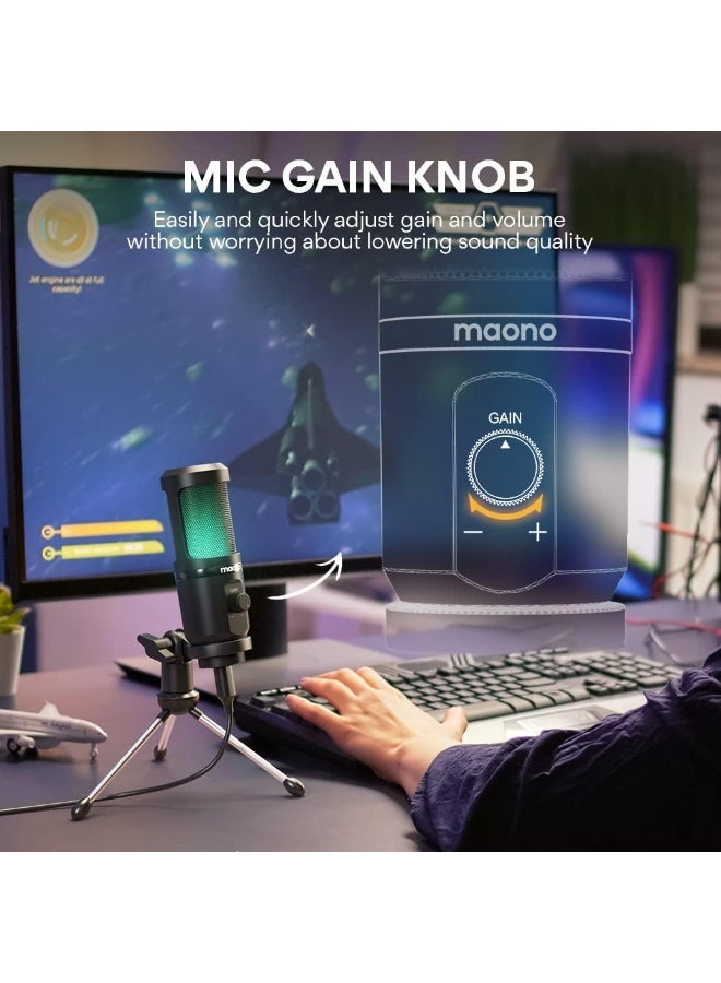 ماونو ميكروفون ألعاب AU-PM461TR RGB USB مع خاصية التحكم في مستوى الصوت - أسود - Image 2