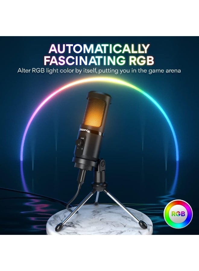 ماونو ميكروفون ألعاب AU-PM461TR RGB USB مع خاصية التحكم في مستوى الصوت - أسود - Image 3