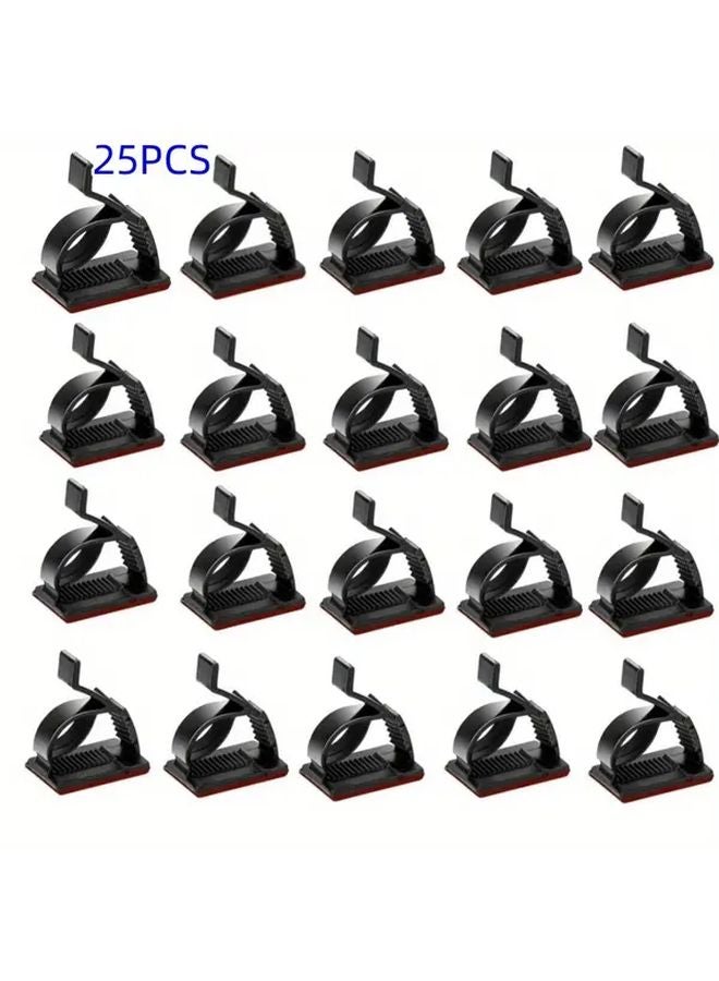 25pcs Adjustable Cable Management Clips Adhesive Cord Holder For TV PC Desk Wall - Image 1