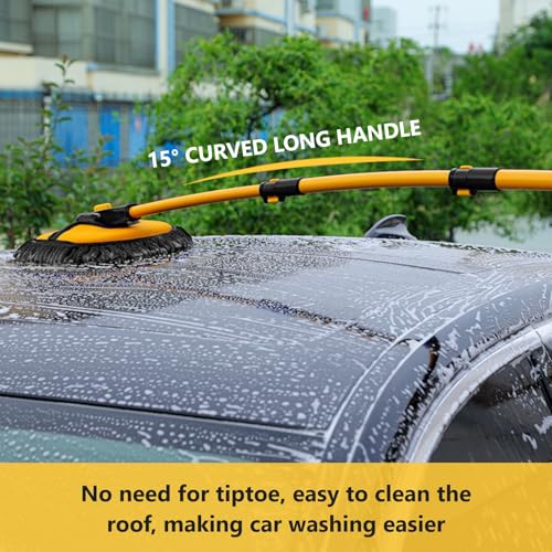 DEPOTA Car Wash Brush with Long Handle, 15°Curved Car Cleaning Brush with Replaceable Head Cover, Truck Washing Brushwith Telescopic Handle Wash Mop Kit 5PCS - Image 2