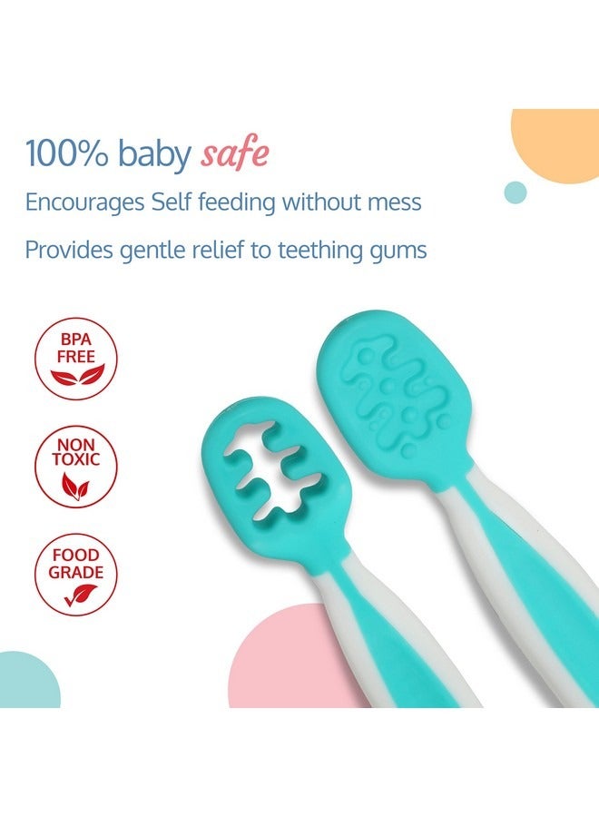 Beauenty Weaning Pre-Spoon, BPA Free Silicone Self Feeding Baby Spoon Set (Stage One + Stage Two) Baby Led Weaning Spoon for Kids Ages 6 Months+, Baby Utensil - Image 3