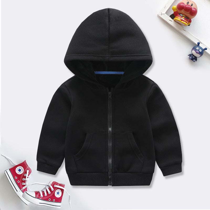 Children Solid Color Fleece-Lined Hooded Zipper Coat Silver Fox Velvet Men And Women Children'S Clothing School Uniforms - Image 5