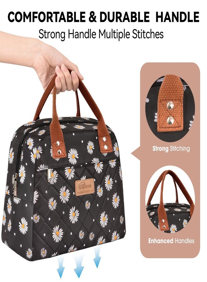 HOMESPON Insulated Small Lunch Bag for Women Men Adults Lunch Tote with Front Pocket Lunch Box Container Cooler Bag for Work Picnic (Black Daisy) - Image 3