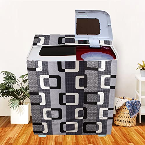 E-Retailer® Polyester Semi Automatic Washing Machine Cover With Zip Enclosure Suitable For 5kg to 8kg (Color-Geometric Black, Size-33x22x37 Inches) - Image 1