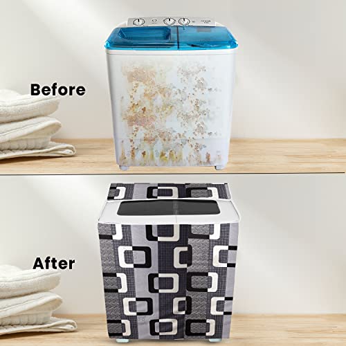 E-Retailer® Polyester Semi Automatic Washing Machine Cover With Zip Enclosure Suitable For 5kg to 8kg (Color-Geometric Black, Size-33x22x37 Inches) - Image 4