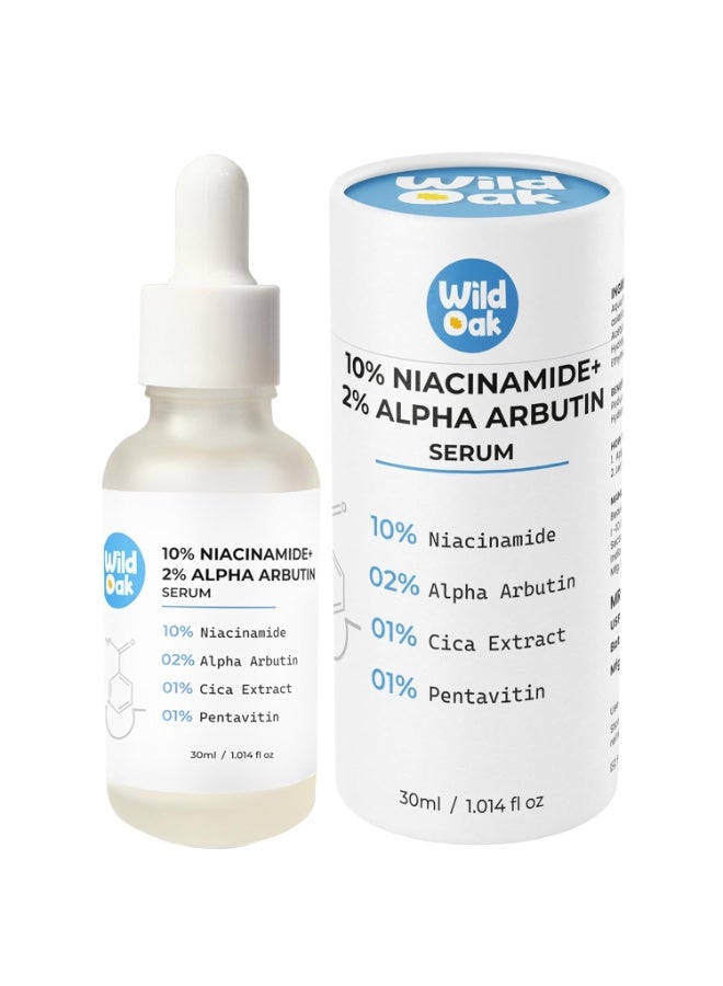 WILD OAK 2% Alpha Arbutin + 10% Niacinamide Face Serum | Alpha Arbutin Is Powerful For Pigmentation, Acne Scars & Spot | Niacinamide - Minimises Pores, Hydrates & Reduce Wrinkles & Fine Lines | 30Ml - Image 1
