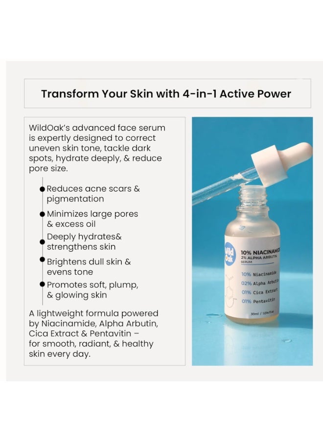 WILD OAK 2% Alpha Arbutin + 10% Niacinamide Face Serum | Alpha Arbutin Is Powerful For Pigmentation, Acne Scars & Spot | Niacinamide - Minimises Pores, Hydrates & Reduce Wrinkles & Fine Lines | 30Ml - Image 3