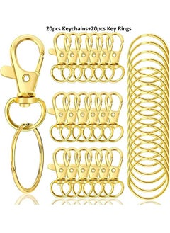 Generic 40-Piece Premium Swivel Snap Hooks with Key Rings,Metal Lanyard Keychain Hooks Lobster Clasps for Key Jewelry DIY Crafts Gold 1.25inches/32mm(20 Pcs Lanyard Snap Hooks+20 Pcs Key Rings)  - Image 1