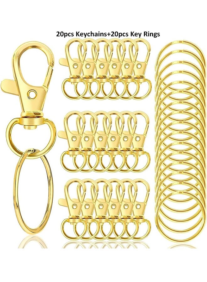 40-Piece Premium Swivel Snap Hooks with Key Rings,Metal Lanyard Keychain Hooks Lobster Clasps for Key Jewelry DIY Crafts Gold 1.25inches/32mm(20 Pcs Lanyard Snap Hooks+20 Pcs Key Rings)  - Image 1
