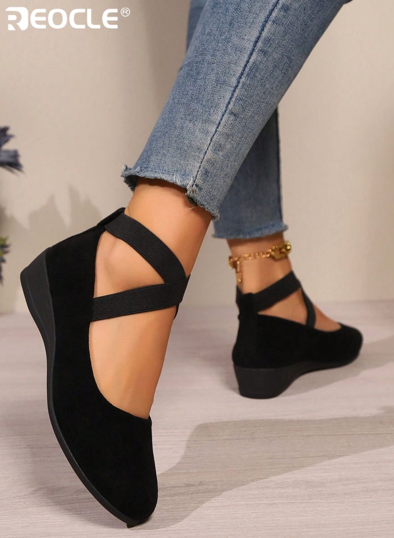 REOCLE Women's Cross-Strap Wedge Flat Shoes Comfortable Open-Cut Casual Footwear with Adjustable Overlapping Straps Low Wedge Sole & Soft Material Construction for Daily Styling - Image 2