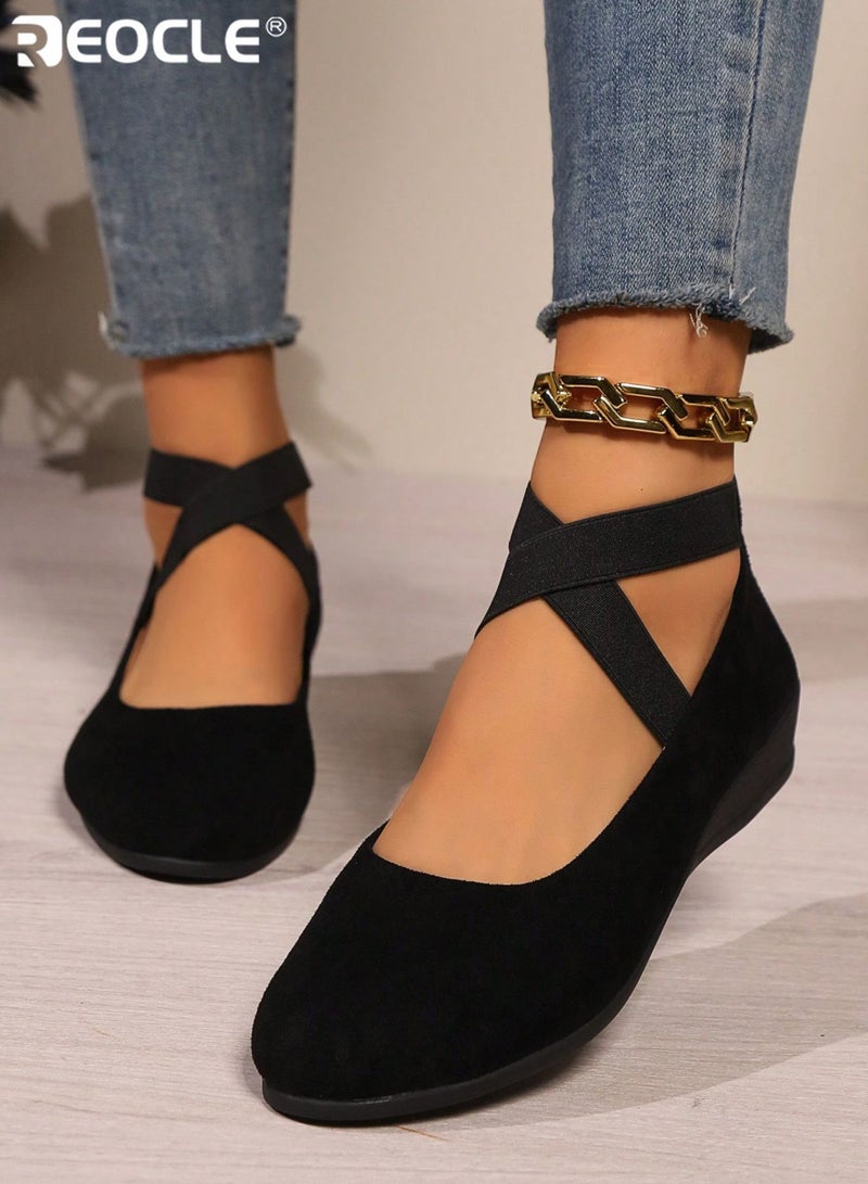 REOCLE Women's Cross-Strap Wedge Flat Shoes Comfortable Open-Cut Casual Footwear with Adjustable Overlapping Straps Low Wedge Sole & Soft Material Construction for Daily Styling - Image 3