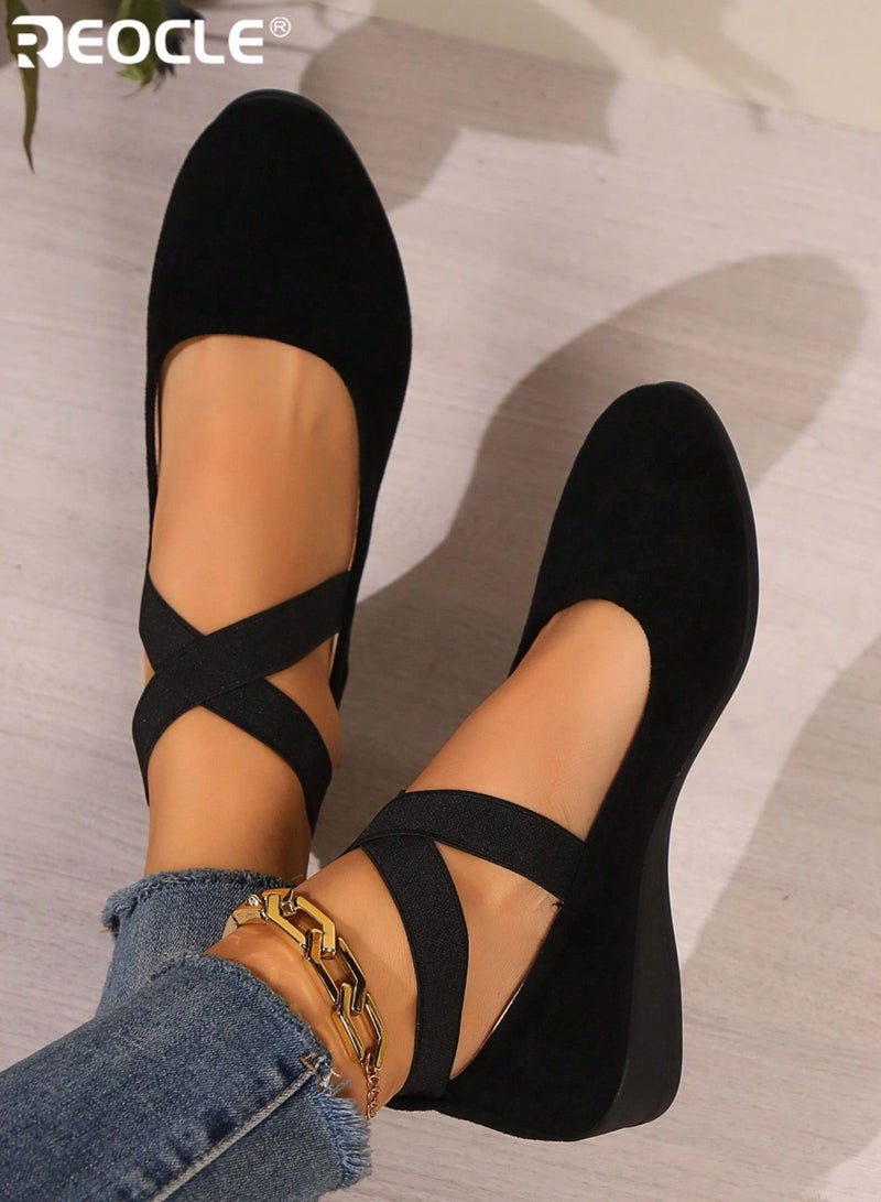 REOCLE Women's Cross-Strap Wedge Flat Shoes Comfortable Open-Cut Casual Footwear with Adjustable Overlapping Straps Low Wedge Sole & Soft Material Construction for Daily Styling - Image 5