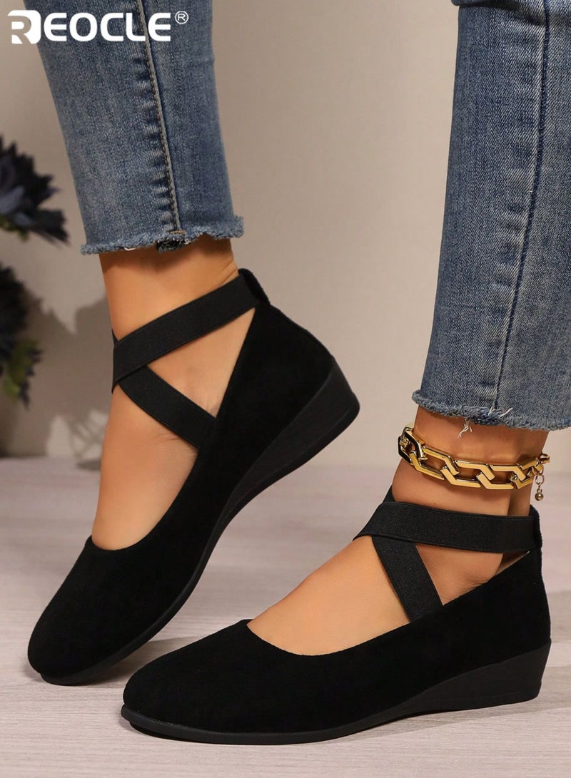 REOCLE Women's Cross-Strap Wedge Flat Shoes Comfortable Open-Cut Casual Footwear with Adjustable Overlapping Straps Low Wedge Sole & Soft Material Construction for Daily Styling - Image 4