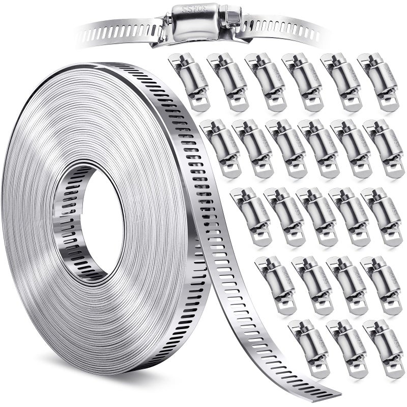 Vesmikit Hose Clamps Stainless Steel Hose Clamp DIY 50FT Metal Strap 24 Stronger Fasteners Large Adjustable Worm Gear Clamps for Fuel Line Plumbing Automotive Mechanical Pipe TubeGardenDuct - Image 2