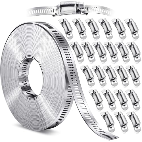 Vesmikit Hose Clamps Stainless Steel Hose Clamp DIY 50FT Metal Strap 24 Stronger Fasteners Large Adjustable Worm Gear Clamps for Fuel Line Plumbing Automotive Mechanical Pipe TubeGardenDuct - Image 1