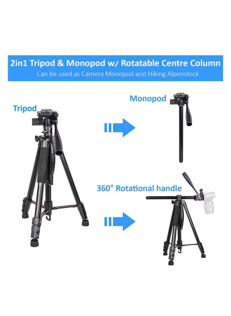 Coopic - COOPIC T900 Professional Video Camera Tripod, Aluminum Alloy Travel Portable 2 in 1 Monopod Tripod with Rotatable Center Column and Carrying Bag Max Height 178CM Maximum Load up to 5KG - Image 1