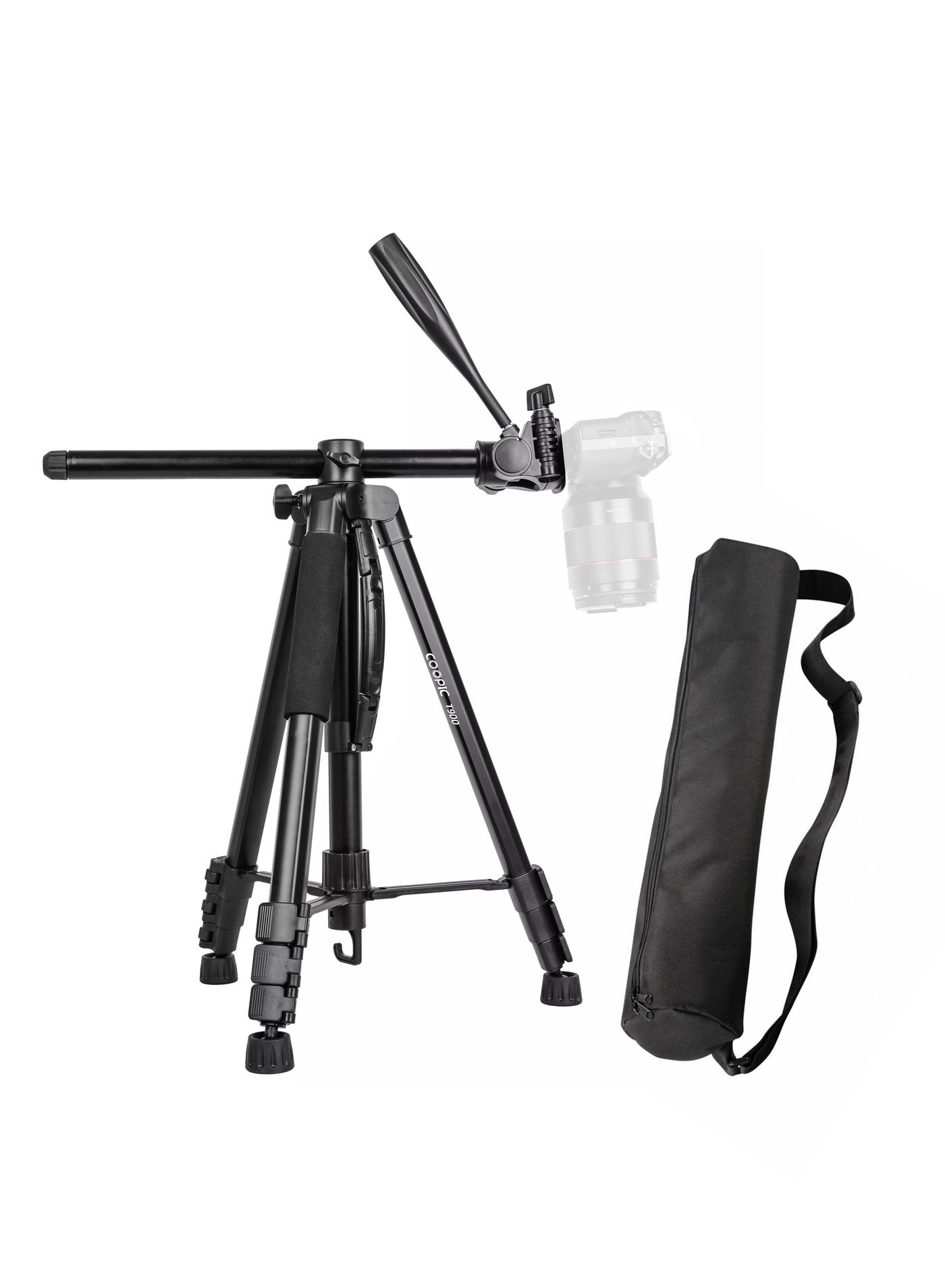 COOPIC T900 Professional Video Camera Tripod, Aluminum Alloy Travel Portable 2 in 1 Monopod Tripod with Rotatable Center Column and Carrying Bag Max Height 178CM Maximum Load up to 5KG